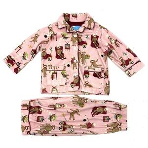 Nick & Nora Pajama Set 18 Months Sock Monkey Kids Baby PJs Outfit Top Pants Warm